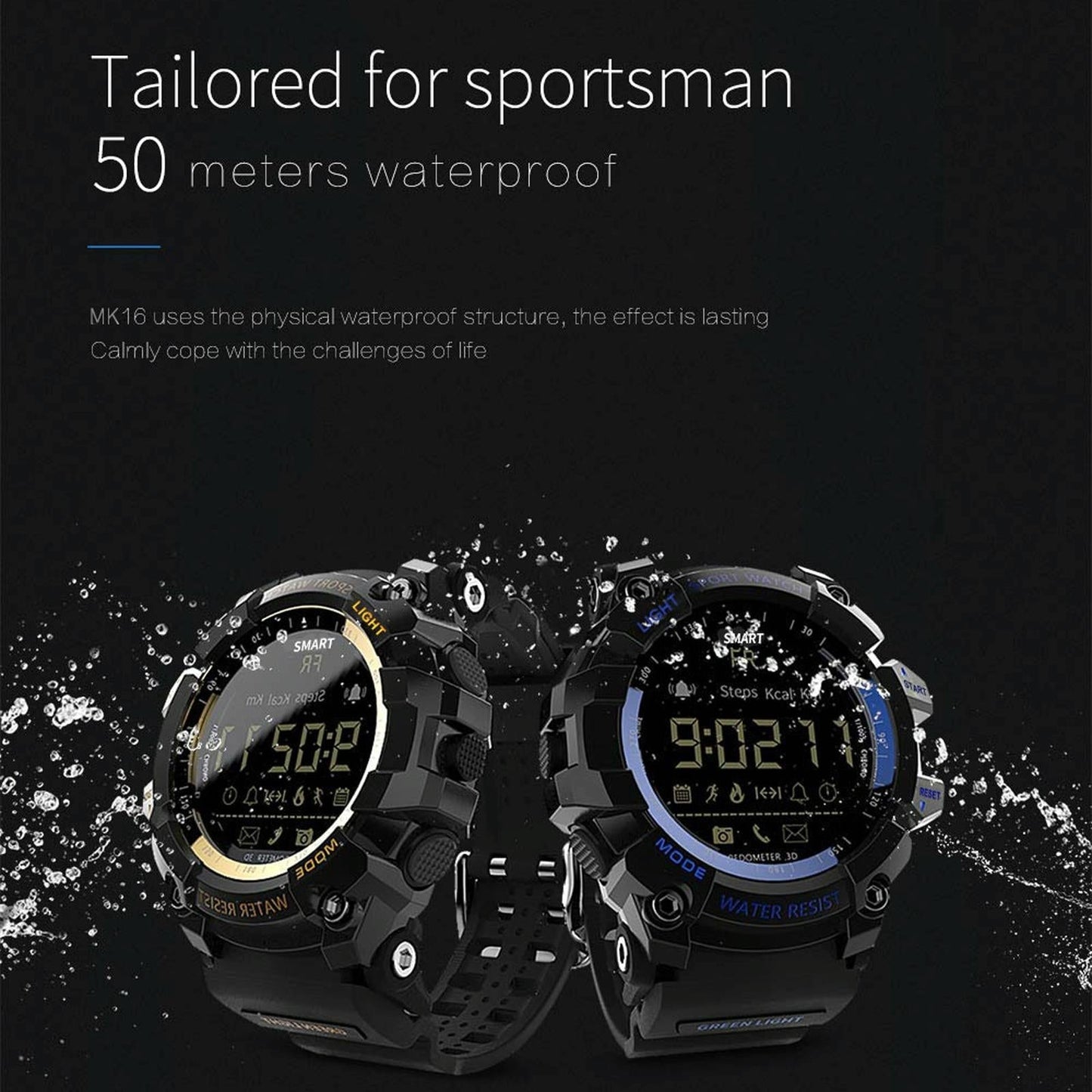 Lcd Screen 50M Waterproof Smart Watch Support Information Reminder / Remote Camera / Walking Motion Monitor Black