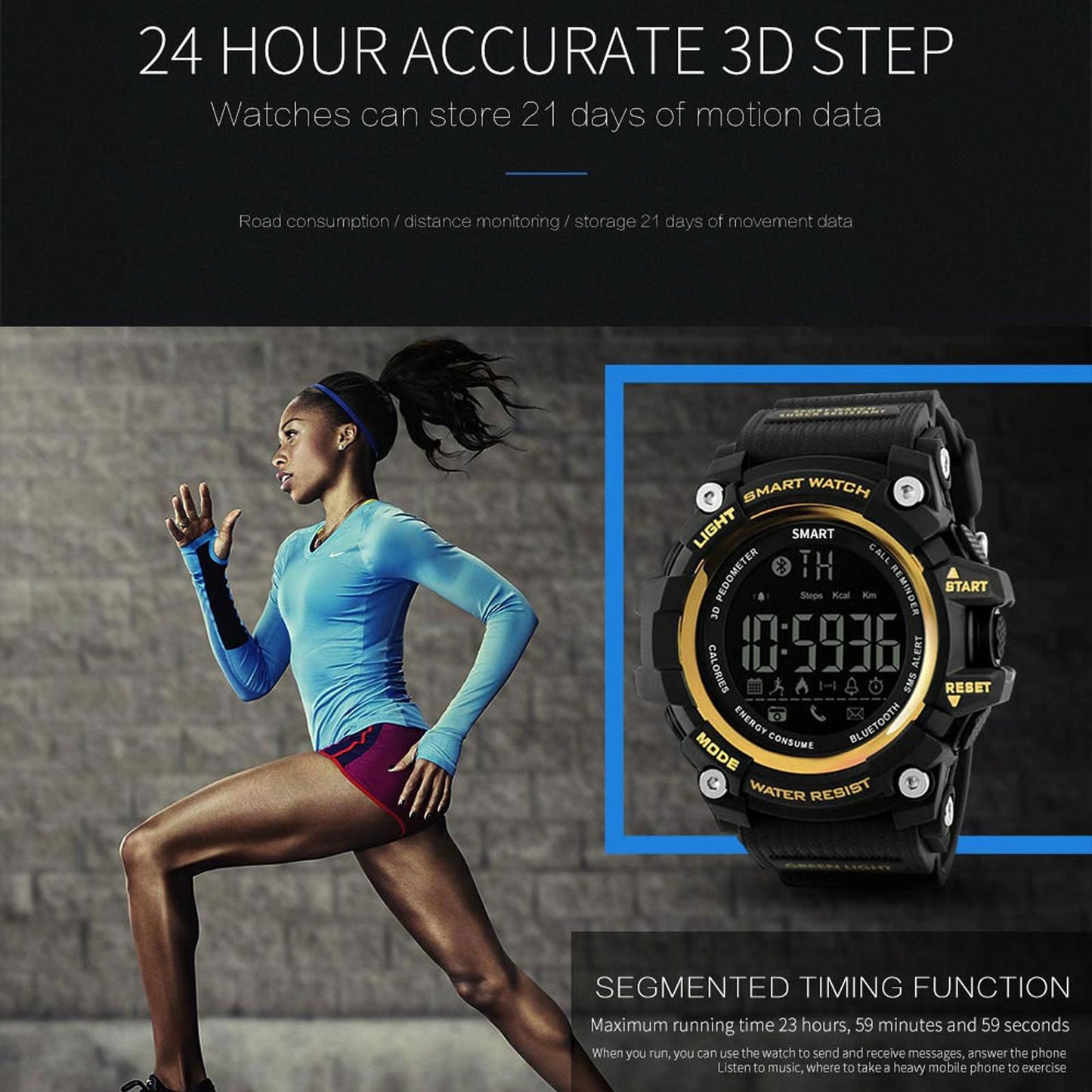 Lcd Screen 50M Waterproof Smart Watch Support Information Reminder / Remote Camera / Walking Motion Monitor Black