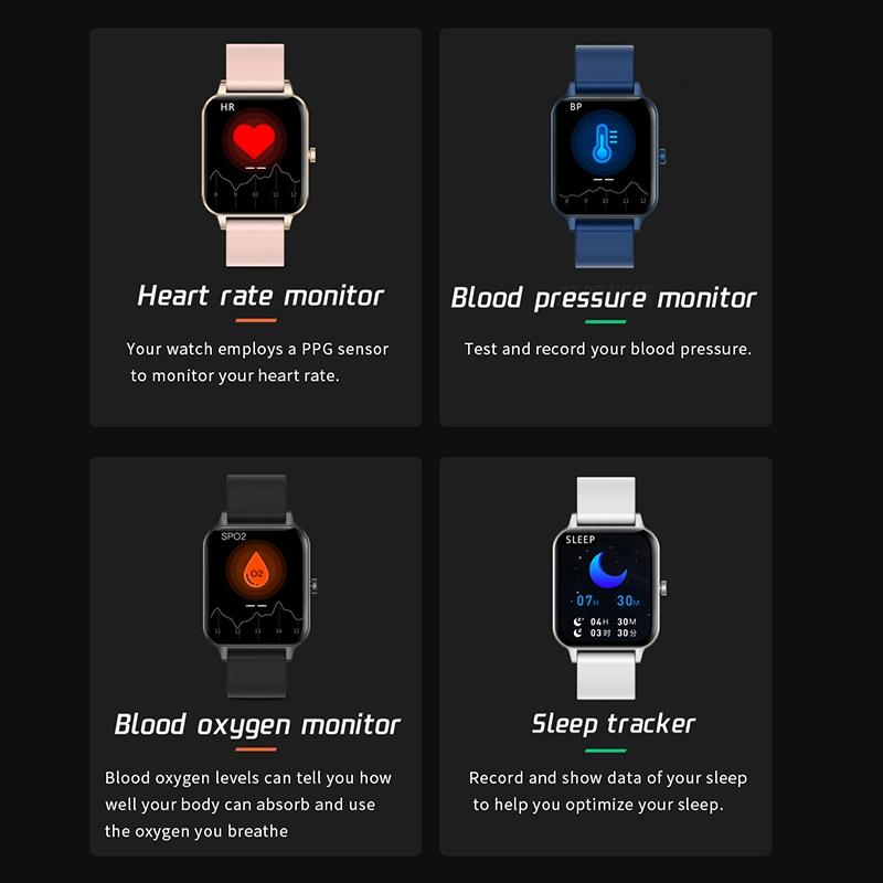 1.69 Inch Ips Touch Screen Ip68 Waterproof Smart Watch Support Sleep Monitoring / Heart Rate Monitoring / Bluetooth Call / Body Temperature Monitoring - Black