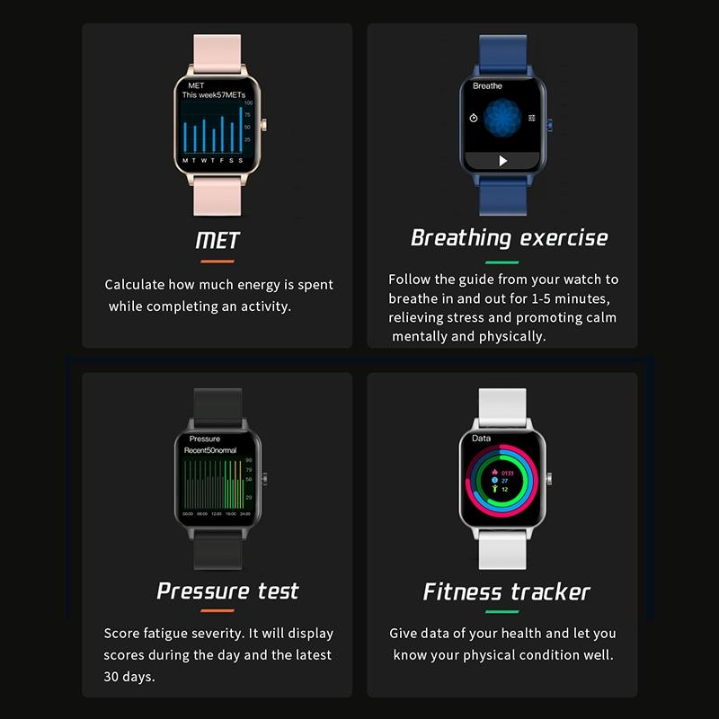 1.69 Inch Ips Touch Screen Ip68 Waterproof Smart Watch Support Sleep Monitoring / Heart Rate Monitoring / Bluetooth Call / Body Temperature Monitoring - Black