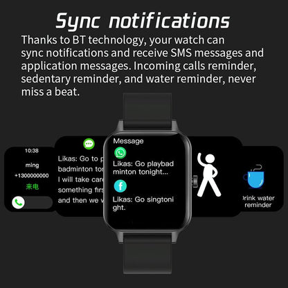 1.69 Inch Ips Touch Screen Ip68 Waterproof Smart Watch Support Sleep Monitoring / Heart Rate Monitoring / Bluetooth Call / Body Temperature Monitoring - Black