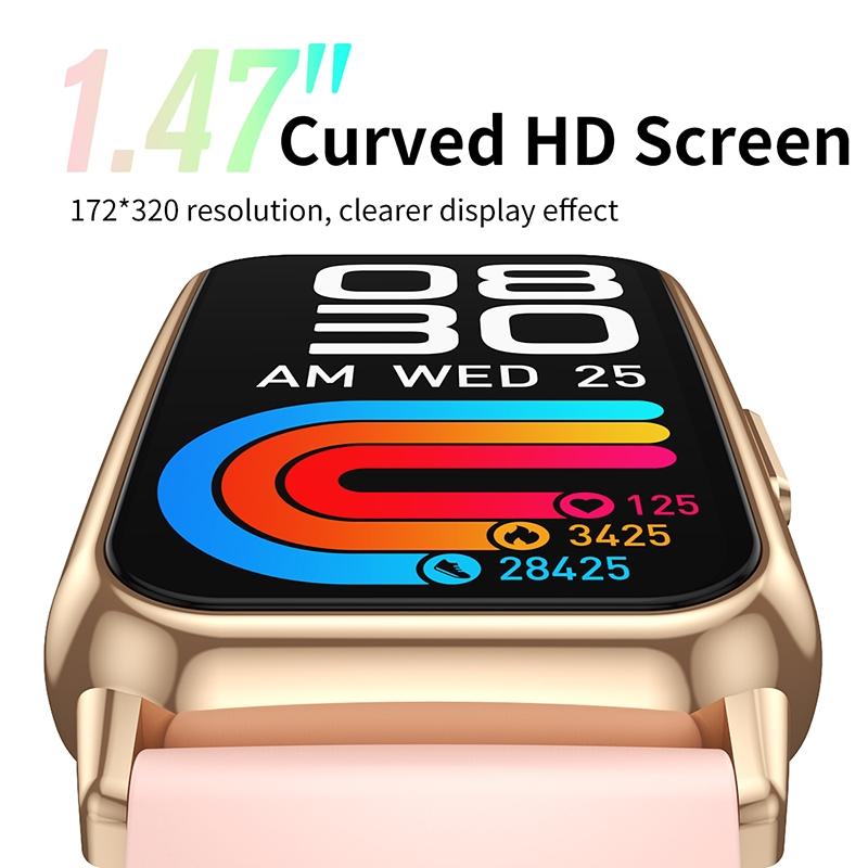 1.47 Inch Waterproof Smart Watch Heart Rate & Blood Pressure Support - Black