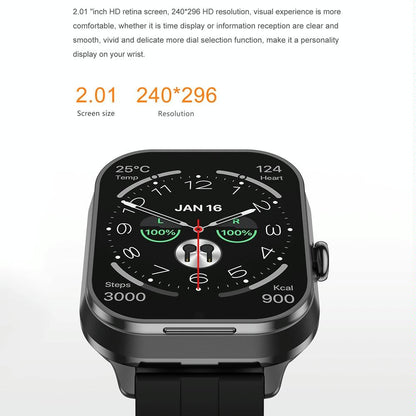 2.01 Inch 2 In 1 Bluetooth Earphone Smart Watch With Nfc & Steel Strap - Black