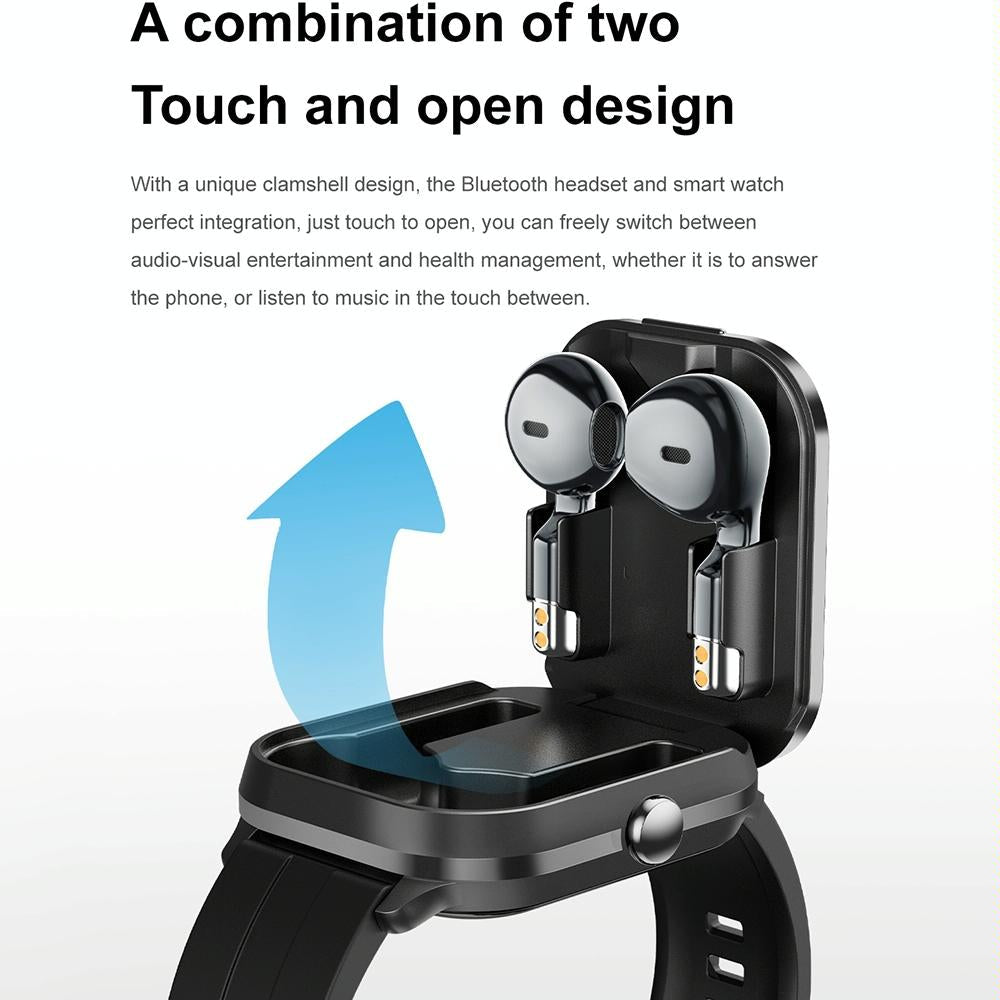2.01 Inch 2 In 1 Bluetooth Earphone Smart Watch With Nfc & Steel Strap - Black