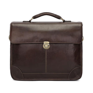 Retro Cowhide Leather Briefcase for 15.6 Laptop - Multifunctional - Coffee