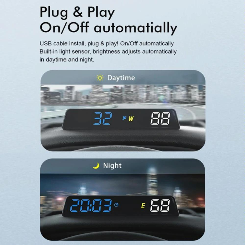 Usb Powered Hd Vehicle Altitude Meter Hud Display - Blue White
