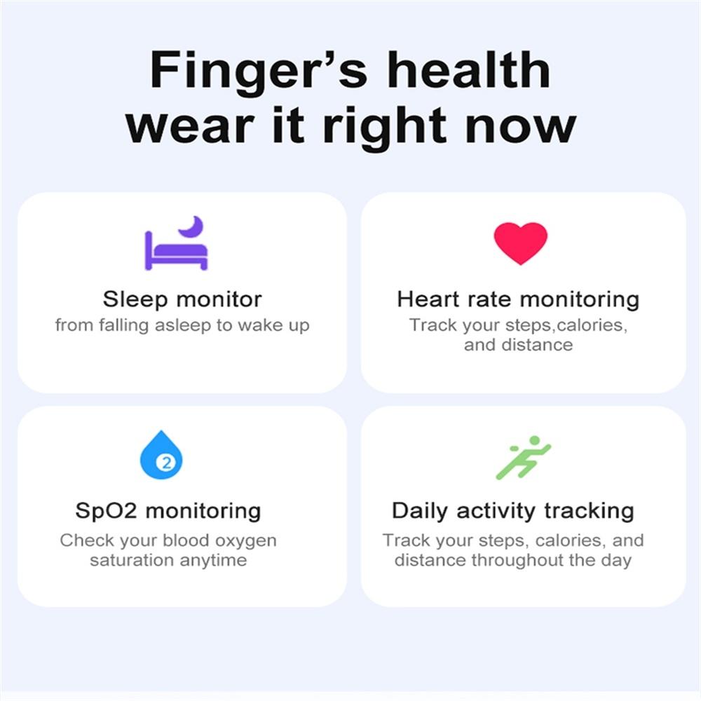 Smart Ring With Heart Rate Blood Oxygen Sleep & Sports Modes - Size 9 - Black