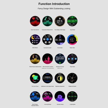 1.28 Inch Tft Colour Screen Ip67 Waterproof Smart Watch Support Body Temperature Monitoring / Sleep Monitoring / Heart Rate Monitoring - Blue