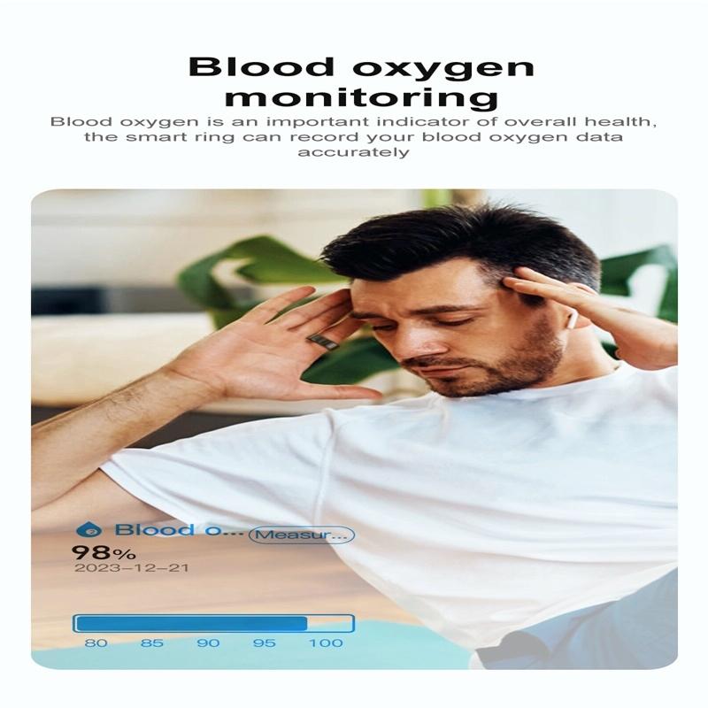 Smart Ring With Heart Rate Blood Oxygen Sleep Monitoring & Sports Modes - Size 10 - Black