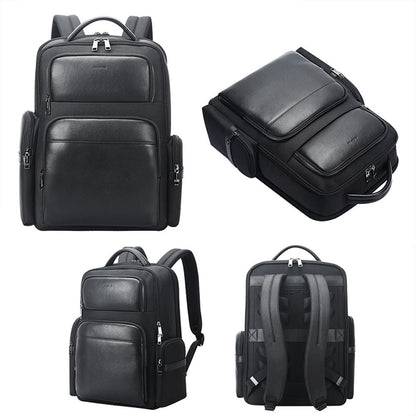 Large-capacity Business Laptop Backpack with Usb & Type-c Port - First-layer Cowhide Black