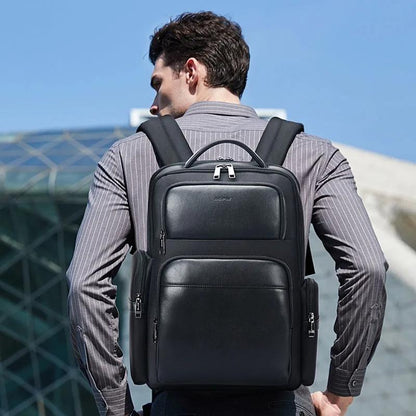 Large-capacity Business Laptop Backpack with Usb & Type-c Port - First-layer Cowhide Black
