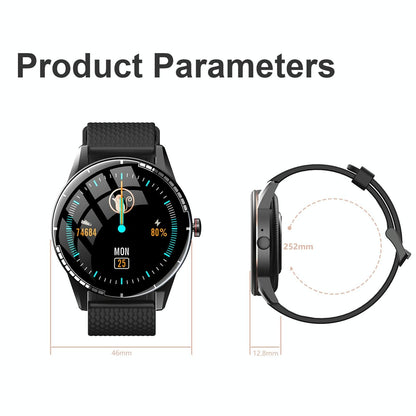 1.28 Inch Touch Screen Ip67 Waterproof Smart Watch Support Bluetooth Call / Sleep Monitoring / Heart Rate Monitoring Black