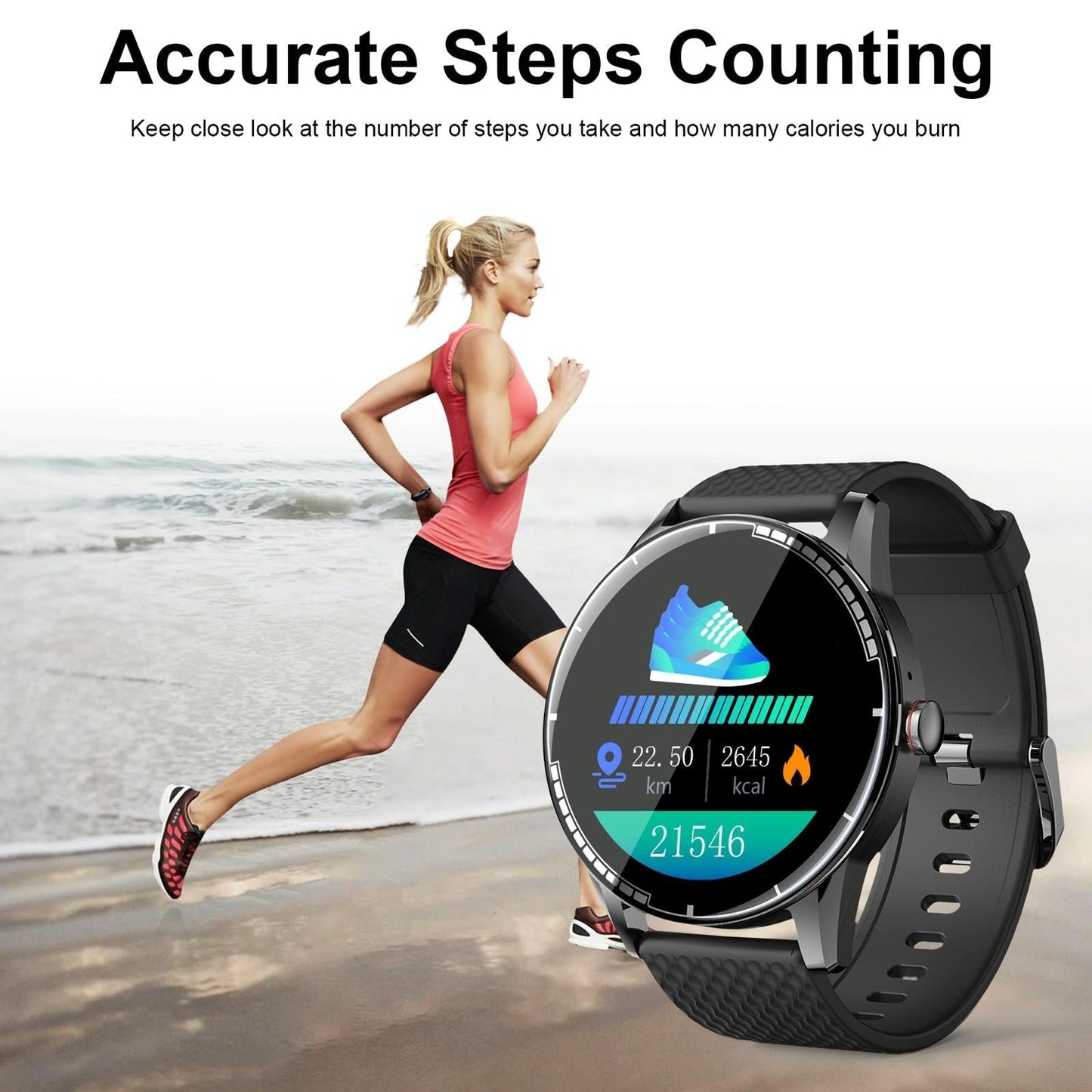 1.28 Inch Touch Screen Ip67 Waterproof Smart Watch Support Bluetooth Call / Sleep Monitoring / Heart Rate Monitoring Black