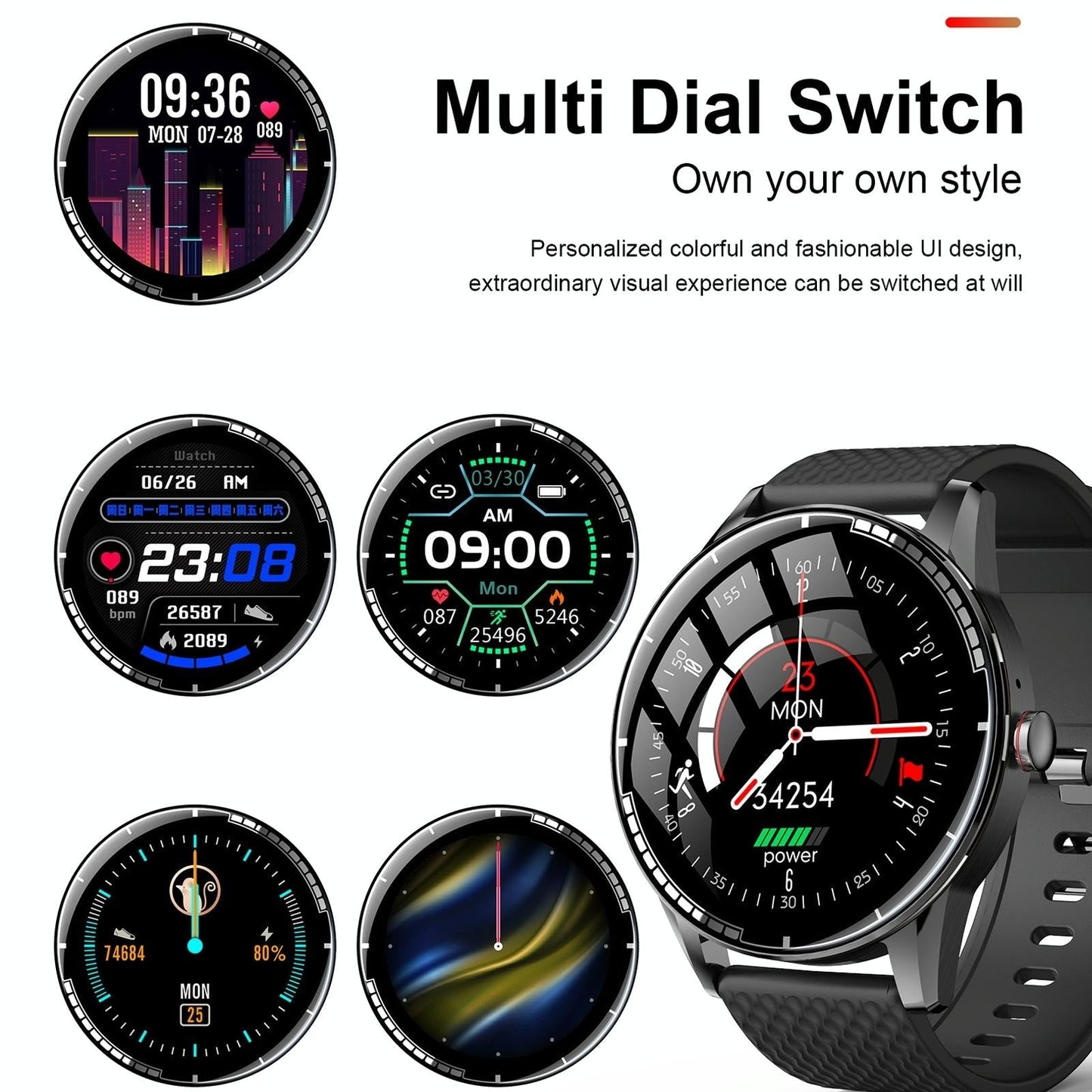 1.28 Inch Touch Screen Ip67 Waterproof Smart Watch Support Bluetooth Call / Sleep Monitoring / Heart Rate Monitoring Black