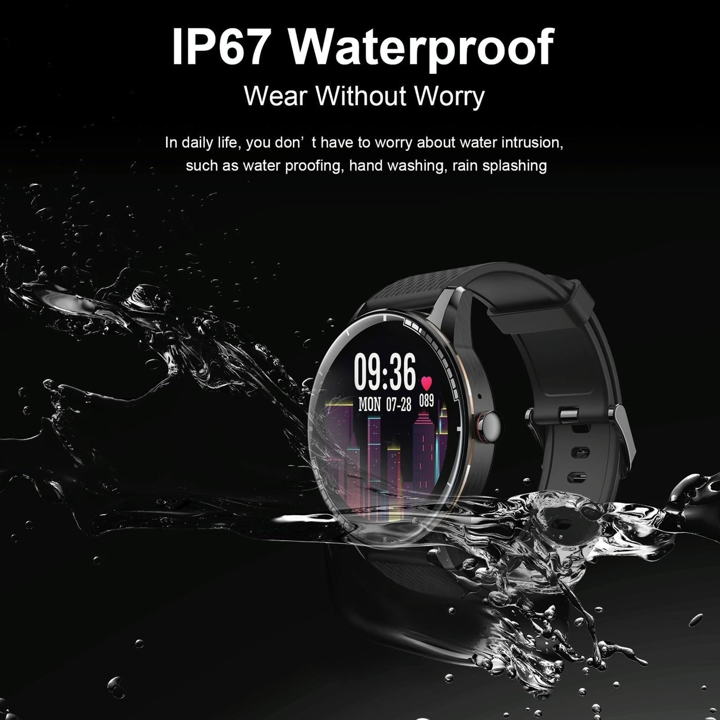 1.28 Inch Touch Screen Ip67 Waterproof Smart Watch Support Bluetooth Call / Sleep Monitoring / Heart Rate Monitoring Black