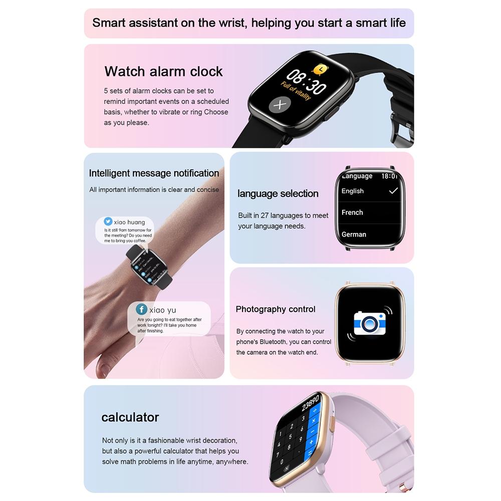 Waterproof Smart Watch With Blood Oxygen Monitoring - Ip68 - Pink