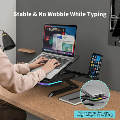 Adjustable Laptop Stand with 9 Levels of Lighting - Black