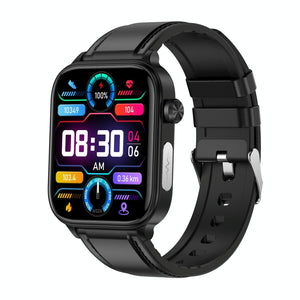 1.96 Inch Colour Screen Smart Watch Leather Strap Support Bluetooth Call / Ecg - Black