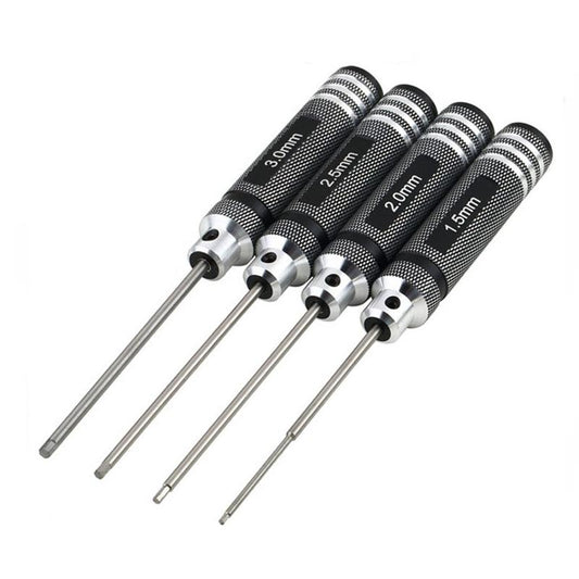 Set of five screwdrivers with different sizes on a white background