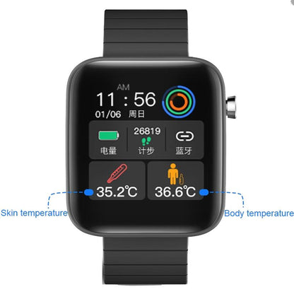 1.54 Inch Body Temperature Monitoring Smart Watch With Flashlight Function Black