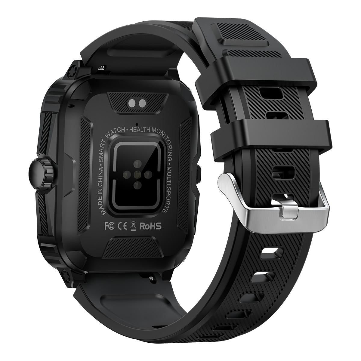 1.96 Inch Hd Square Screen Rugged Smart Watch Supports Bluetooth Calls / Sleep Monitoring / Blood Oxygen Monitoring - Black + Silver