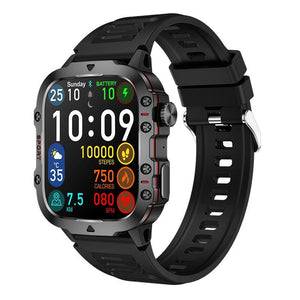 1.96 Inch Colour Screen Smart Watch Silicone Strap Support Bluetooth Call - Black