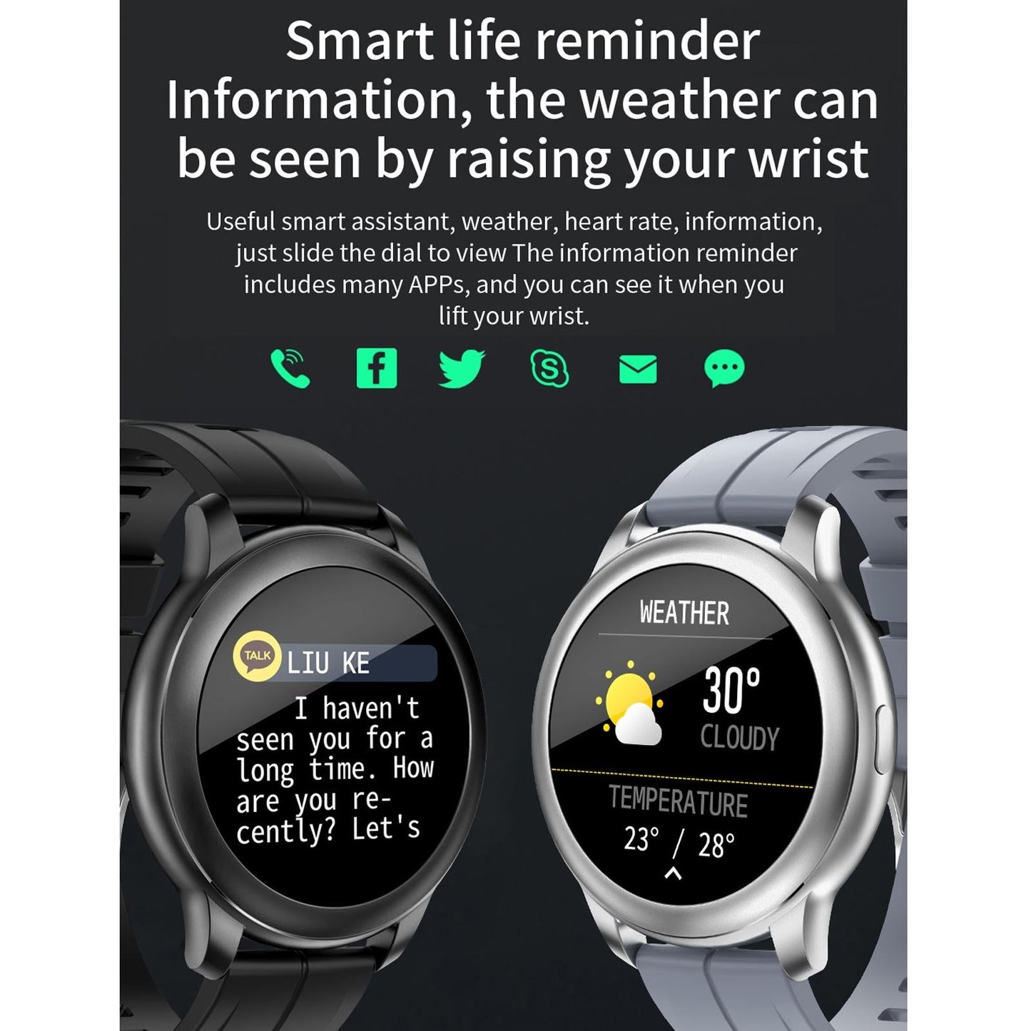 1.3 Inch Ips Colour Screen Ip67 Waterproof Smart Watch Support Sleep Monitor / Heart Rate Monitor / Blood Pressure Monitor - Black