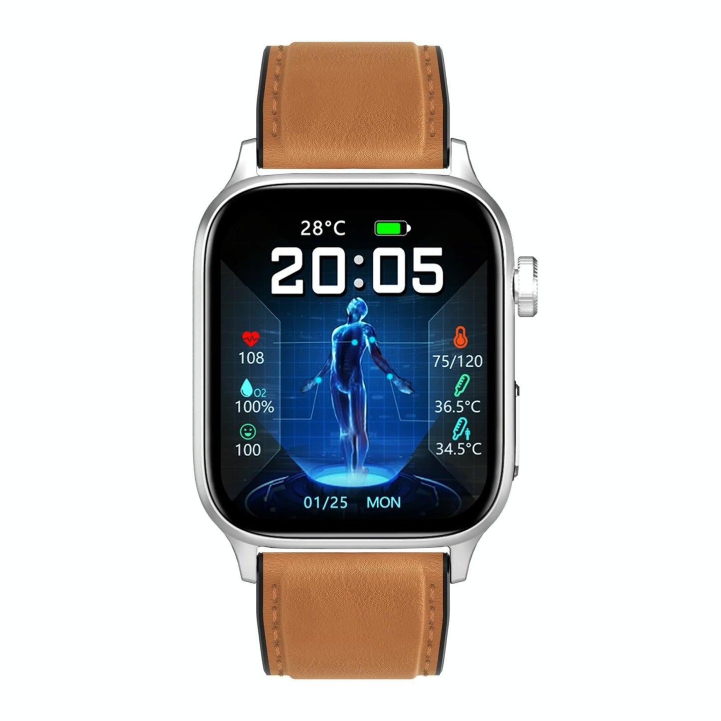 1.85 Inch Tft Screen Leather Band Health Smart Watch Support Bluetooth Call / Plateau Blood Oxygen / Body Temperature / Arrhythmia / Ti Heart Rate Monitoring - Black