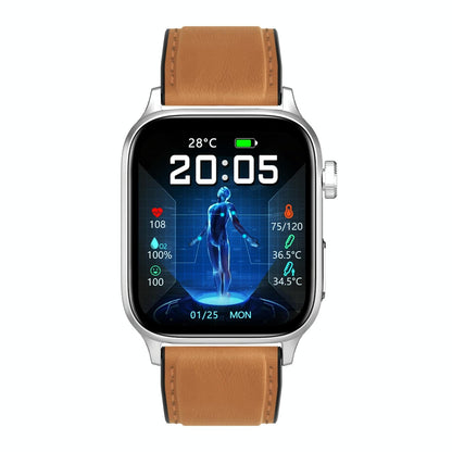 1.85 Inch Tft Screen Leather Band Health Smart Watch Support Bluetooth Call / Plateau Blood Oxygen / Body Temperature / Arrhythmia / Ti Heart Rate Monitoring - Black