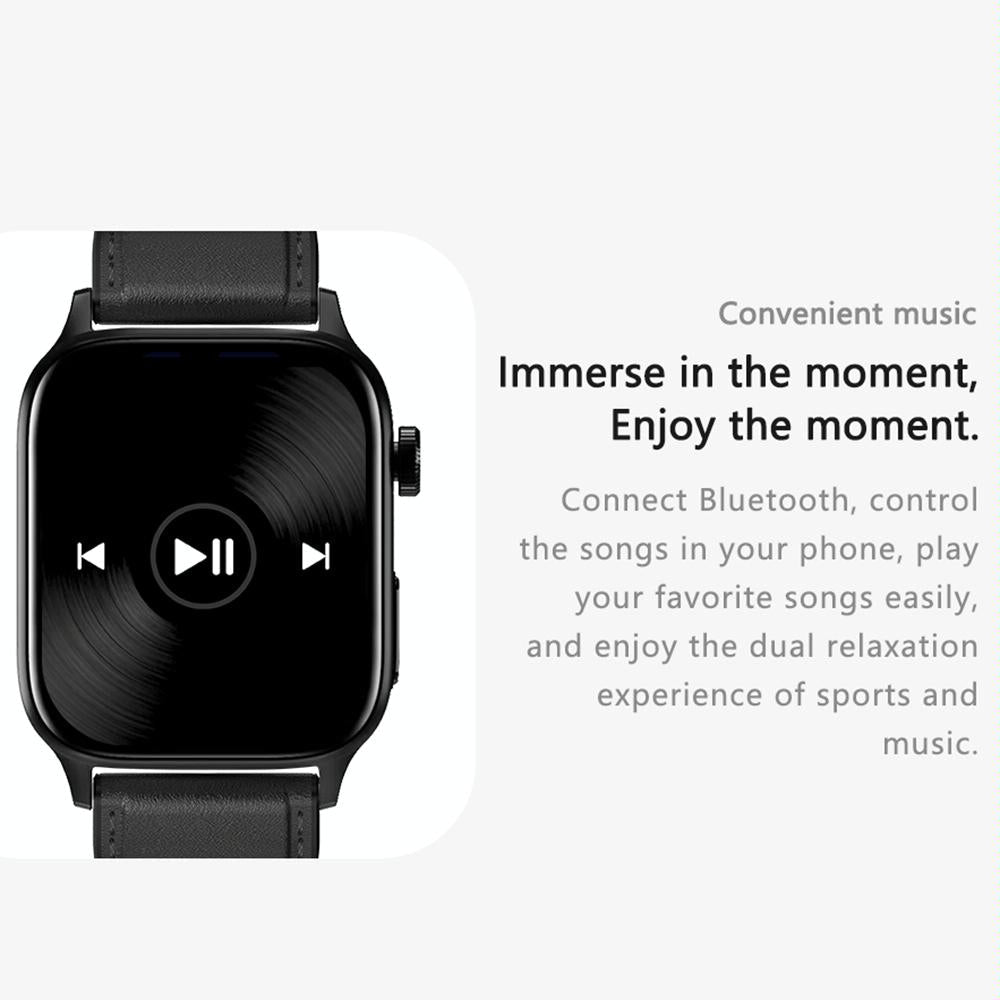 1.85 Inch Tft Screen Leather Band Health Smart Watch Support Bluetooth Call / Plateau Blood Oxygen / Body Temperature / Arrhythmia / Ti Heart Rate Monitoring - Black