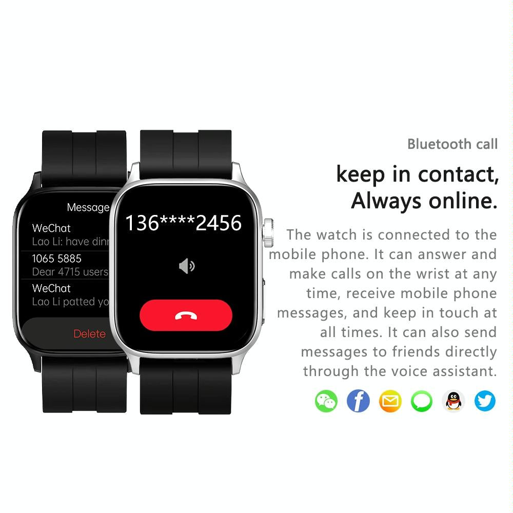 1.85 Inch Tft Screen Leather Band Health Smart Watch Support Bluetooth Call / Plateau Blood Oxygen / Body Temperature / Arrhythmia / Ti Heart Rate Monitoring - Black