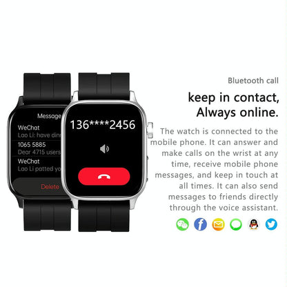 1.85 Inch Tft Screen Leather Band Health Smart Watch Support Bluetooth Call / Plateau Blood Oxygen / Body Temperature / Arrhythmia / Ti Heart Rate Monitoring - Black