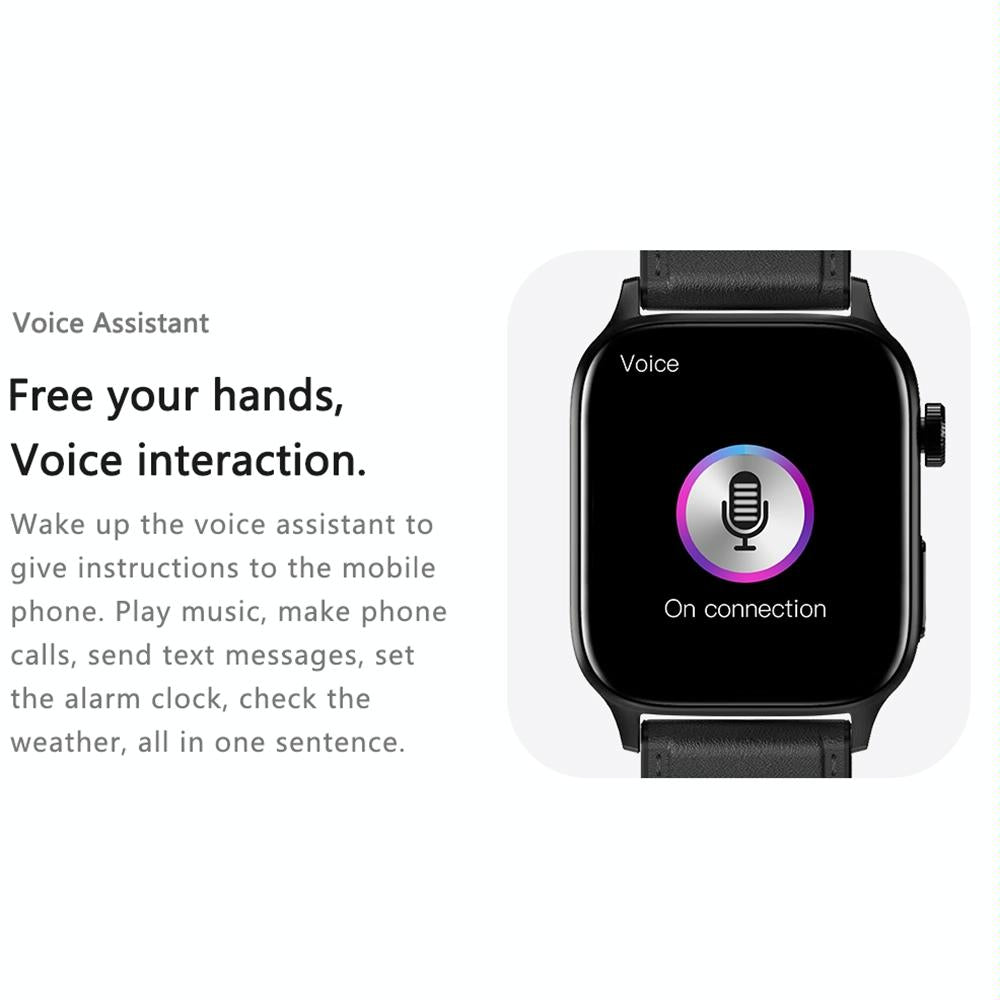 1.85 Inch Tft Screen Leather Band Health Smart Watch Support Bluetooth Call / Plateau Blood Oxygen / Body Temperature / Arrhythmia / Ti Heart Rate Monitoring - Black