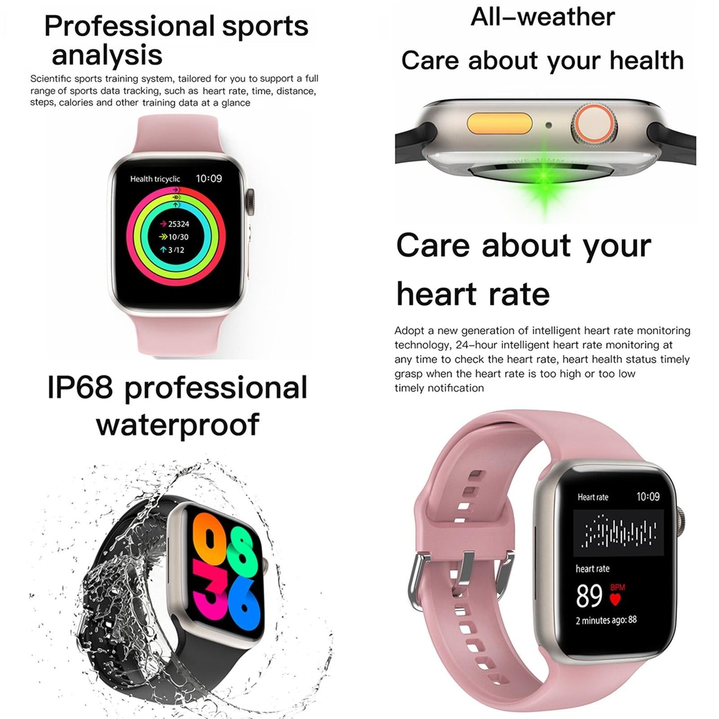 2.01 Inch Waterproof Smart Watch Bt Call / Heart Rate / Blood Pressure / Blood Oxygen - Black Gold