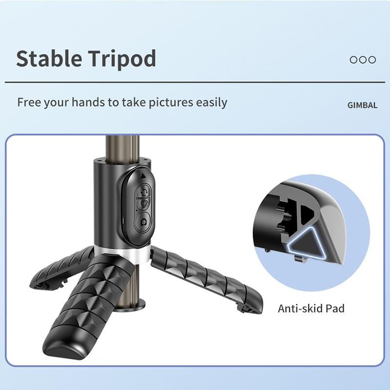 Desktop Gimbal Stabilizer with Fill Light and Selfie Stick - Black