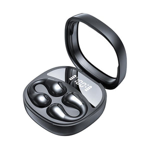 Smart Digital Display Bluetooth Earphones with Transparent Capsule Design - Black