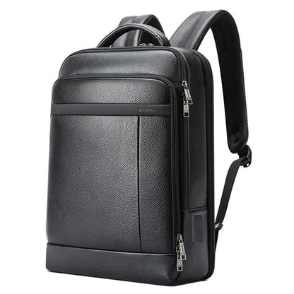 Large-capacity Business Laptop Backpack with Usb & Type-c Port - Black First-layer Cowhide