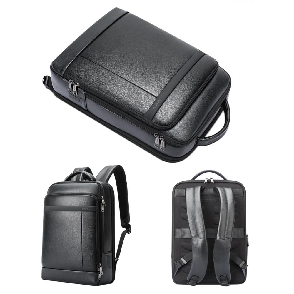 Large-capacity Business Laptop Backpack with Usb & Type-c Port - Black First-layer Cowhide