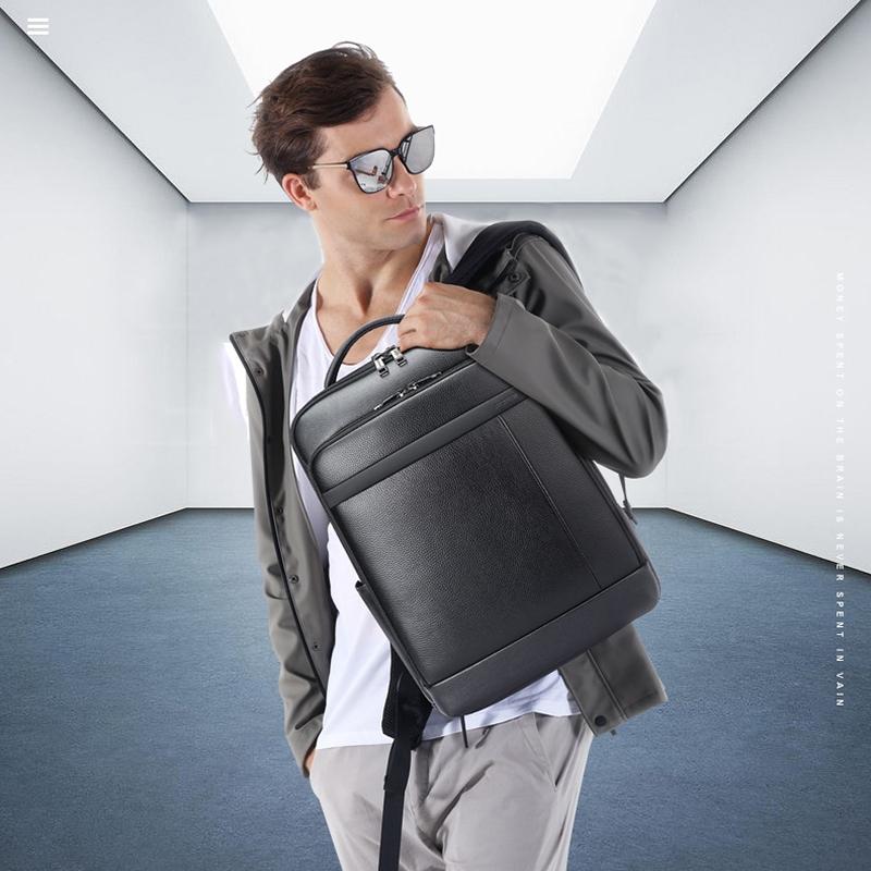 Large-capacity Business Laptop Backpack with Usb & Type-c Port - Black First-layer Cowhide