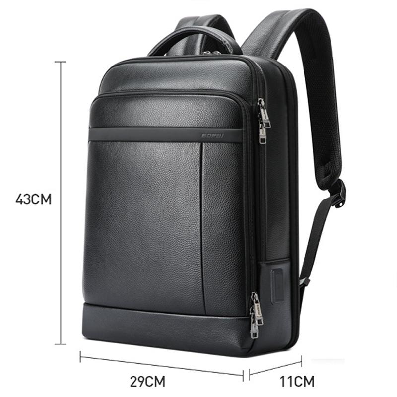 Large-capacity Business Laptop Backpack with Usb & Type-c Port - Black First-layer Cowhide