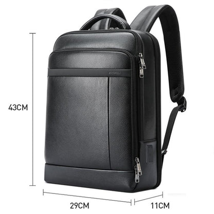 Large-capacity Business Laptop Backpack with Usb & Type-c Port - Black First-layer Cowhide