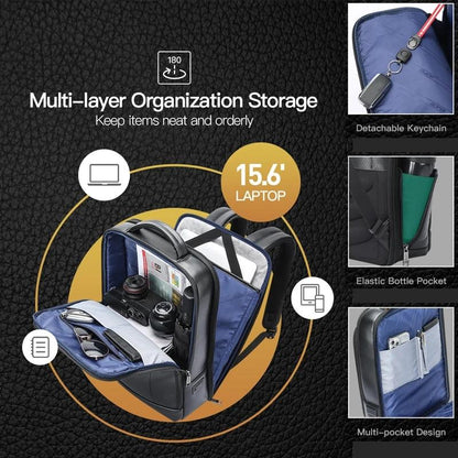 Large-capacity Business Laptop Backpack with Usb & Type-c Port - Black First-layer Cowhide