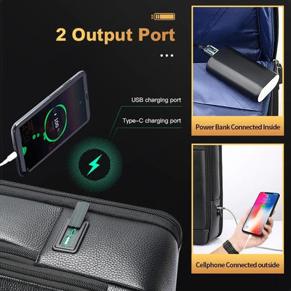 Large-capacity Business Laptop Backpack with Usb & Type-c Port - Black First-layer Cowhide