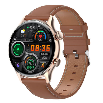 1.36 Inch Amoled Screen Leather Strap Smart Watch Support Nfc Function / Blood Oxygen Monitoring - Gold