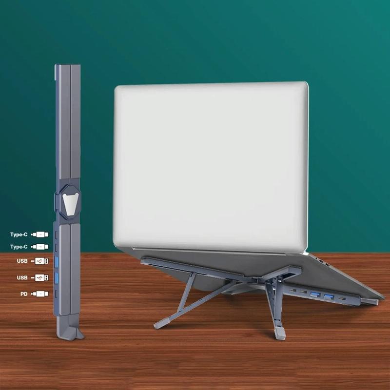 Versatile Laptop Docking Stand with Enhanced Cooling and Folding Design - Silver