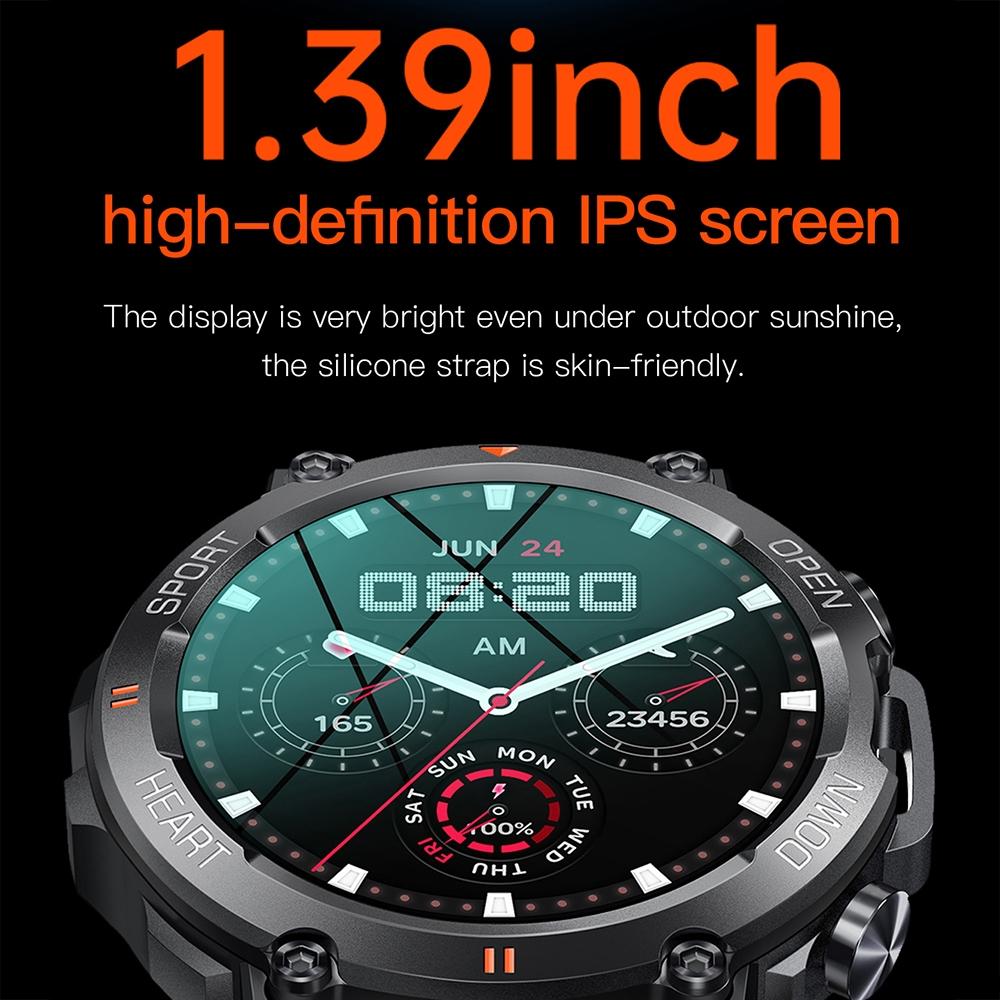 1.39 Inch Heart Rate / Blood Pressure / Blood Oxygen Monitoring Smart Calling Watch - Black