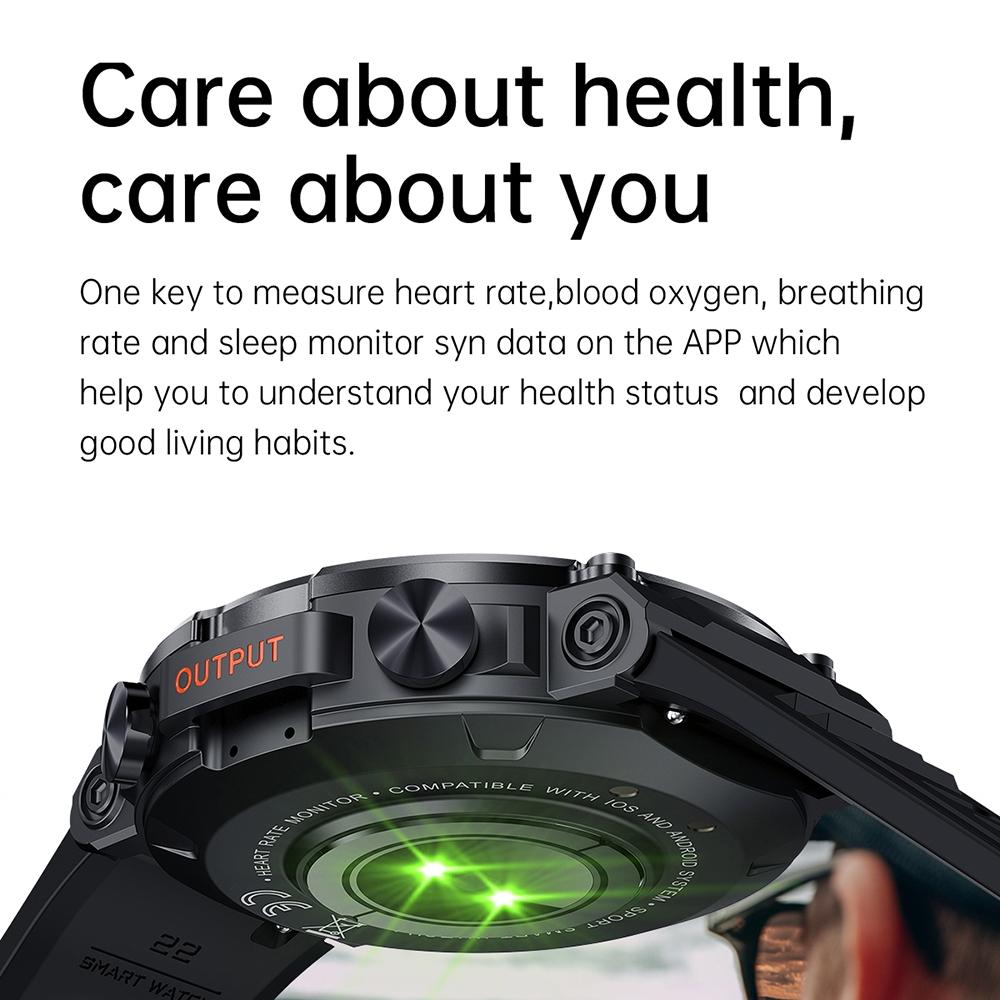 1.39 Inch Heart Rate / Blood Pressure / Blood Oxygen Monitoring Smart Calling Watch - Black