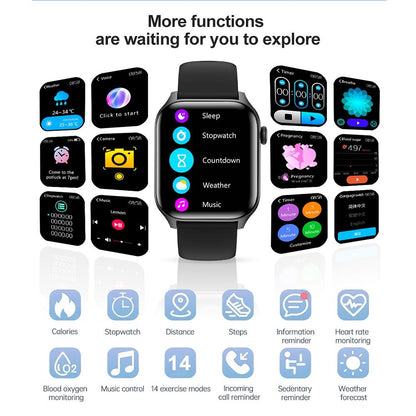 1.85 Inch Ip67 Waterproof Sports Health Monitoring Bluetooth Call Smart Watch - Black