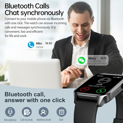 1.85 Inch Ip67 Waterproof Sports Health Monitoring Bluetooth Call Smart Watch - Black