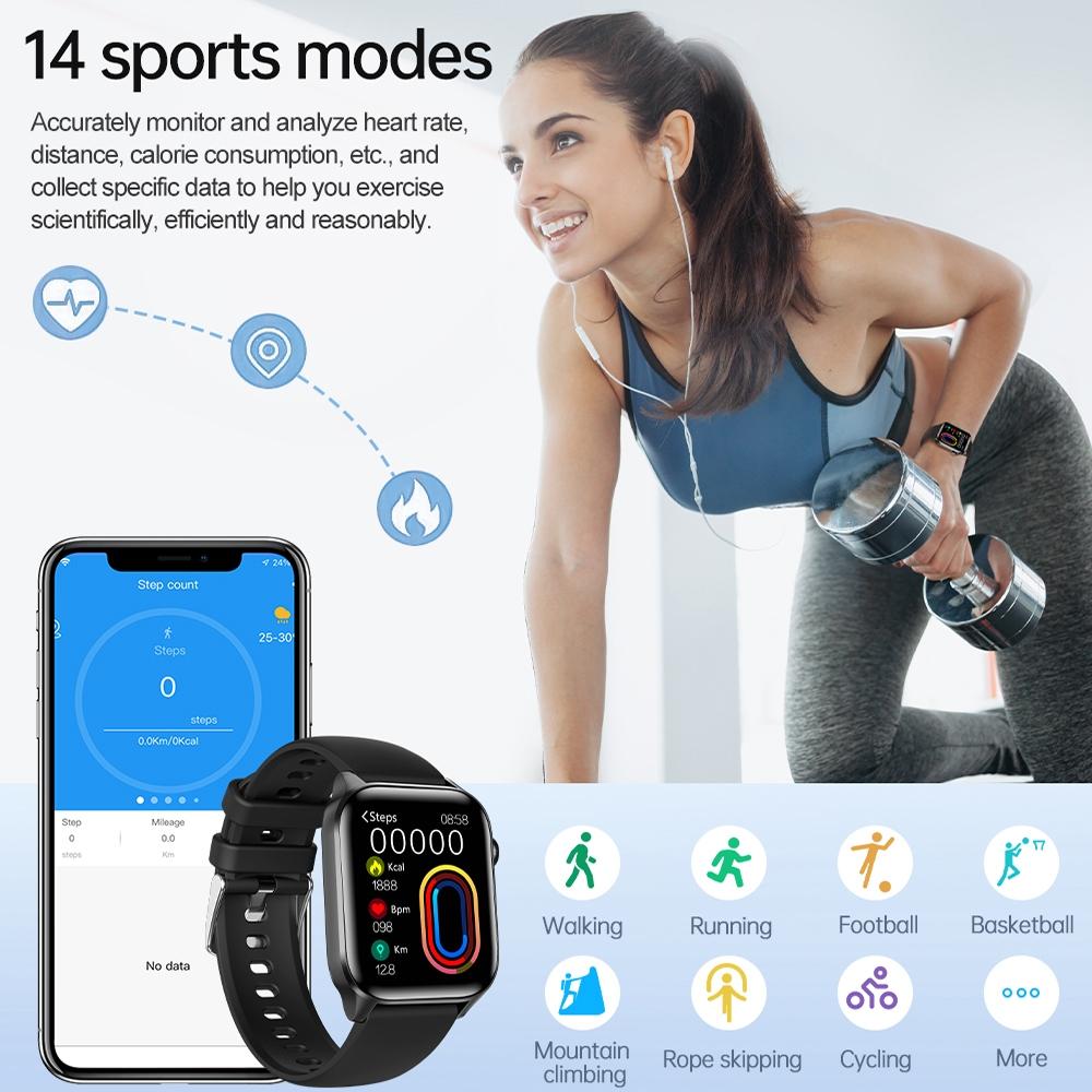 1.85 Inch Ip67 Waterproof Sports Health Monitoring Bluetooth Call Smart Watch - Black